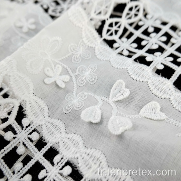 Beyaz Polyester Dokuma Çiçek Kesim Dantel Nakış Kumaş